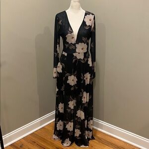 CBR Semi Sheer Long Sleeve Floral Maxi Dress